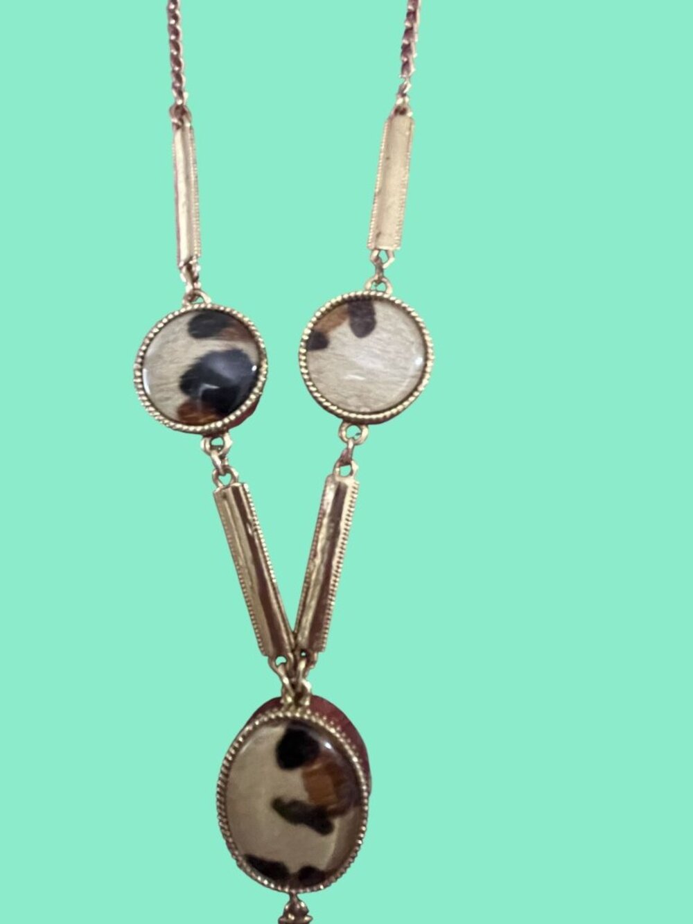 Vintage Chico's Gold-Toned Tassel Necklace With Faux Tortoise and animal print - Picture 10 of 12